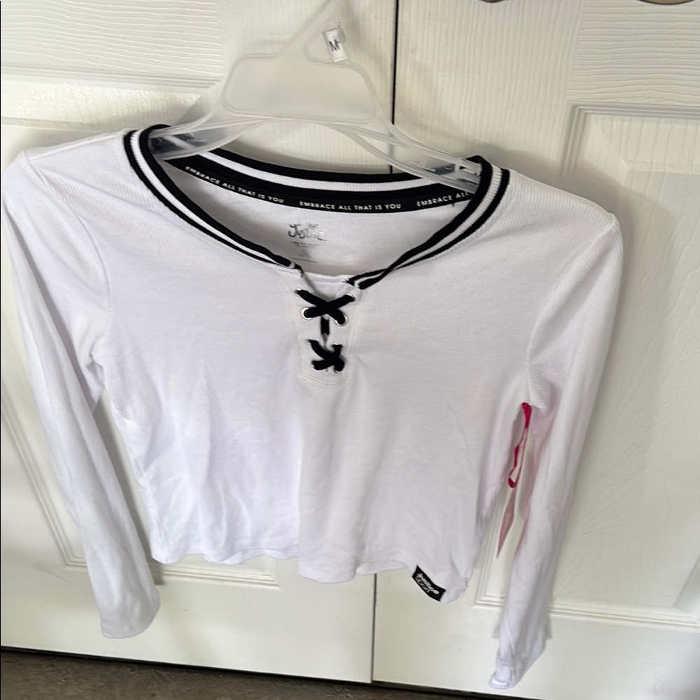 Justice White 3/4 Sleeve Crop T-Shirt with Tie Front